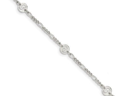 Sterling Silver Swirl Disc and Figaro Chain Adjustable Anklet, 9 Inch on Sale