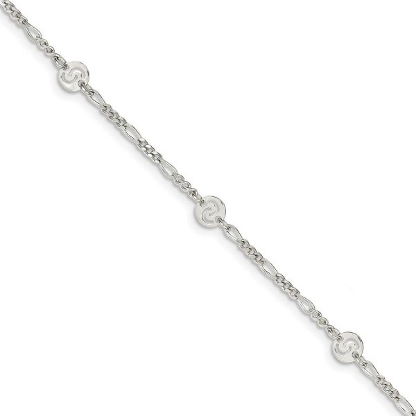 Sterling Silver Swirl Disc and Figaro Chain Adjustable Anklet, 9 Inch on Sale