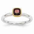 Two Tone Sterling Silver Stackable 5mm Cushion Garnet Ring Online Hot Sale