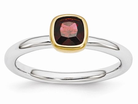 Two Tone Sterling Silver Stackable 5mm Cushion Garnet Ring Online Hot Sale