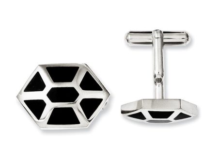 Men s Stainless Steel and Black Enamel Hexagon Cuff Links For Discount