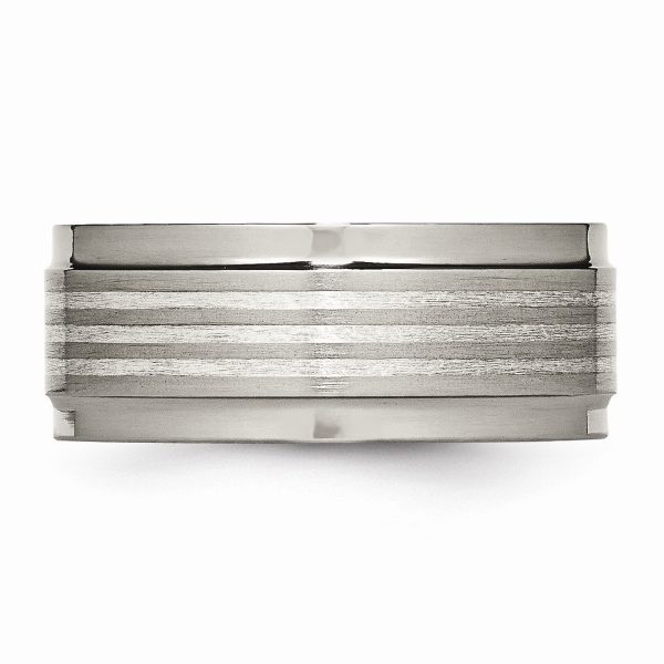 9mm Ridged Edge Striped Band in Titanium and Sterling Silver Online Hot Sale