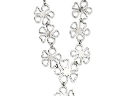 Stainless Steel Polished Flowers Y Necklace - 18 Inch on Sale