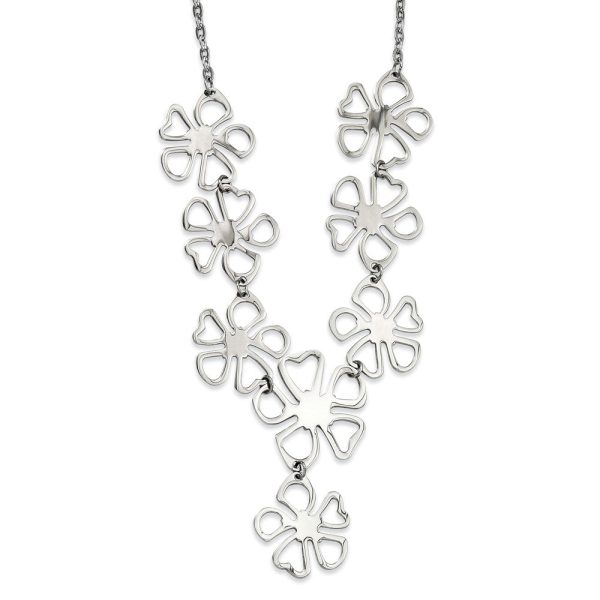 Stainless Steel Polished Flowers Y Necklace - 18 Inch on Sale