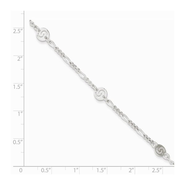 Sterling Silver Swirl Disc and Figaro Chain Adjustable Anklet, 9 Inch on Sale