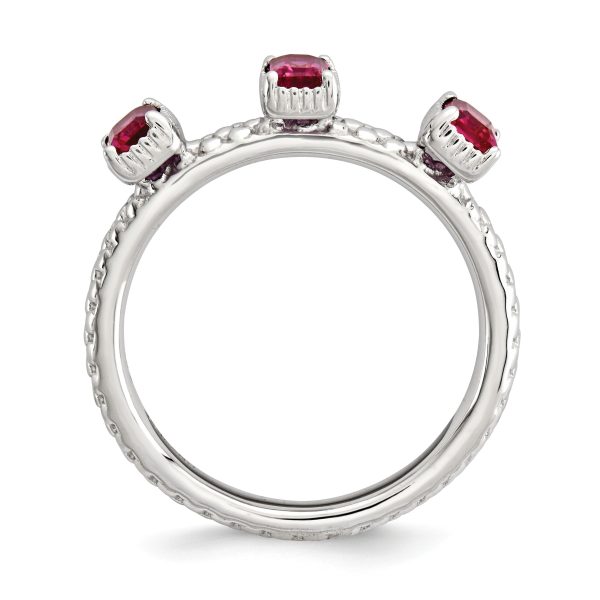 Sterling Silver Stackable Created Ruby Octagon Three Stone Ring Cheap