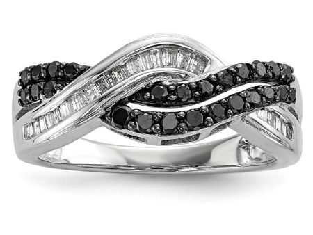 1 2 Ctw Black & White Diamond Crossover Sterling Silver Ring Online now