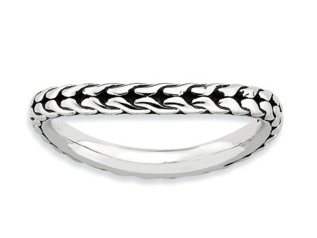 2.25mm Stackable Antiqued Sterling Silver Curved Wheat Pattern Band Online Hot Sale