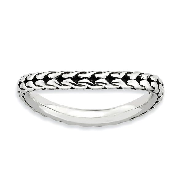 2.25mm Stackable Antiqued Sterling Silver Curved Wheat Pattern Band Online Hot Sale