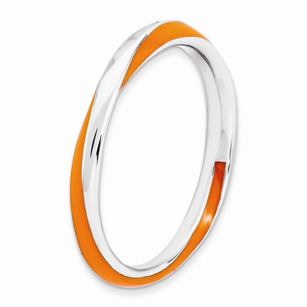 2.5mm Silver Twisted Orange Enameled Stackable Band Hot on Sale