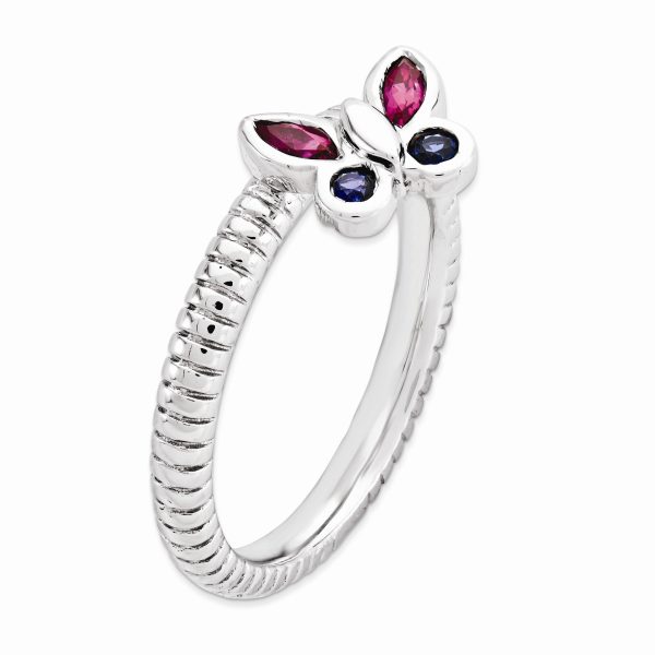 Sterling Silver Stackable Created Ruby Created Sapphire Butterfly Ring Sale