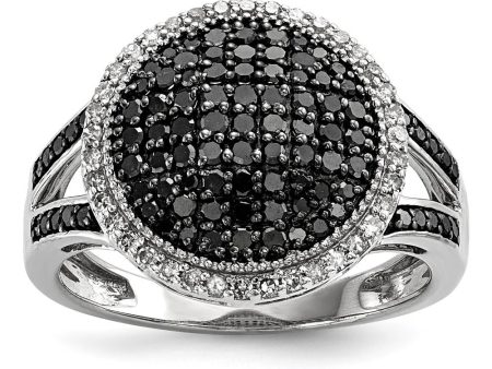 3 4 Ctw Black & White Diamond 15mm Round Ring in Sterling Silver For Discount