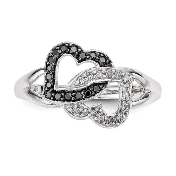 1 8 Ctw Black & White Diamond Double Heart Ring in Sterling Silver Online Sale