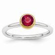 Two Tone Sterling Silver Stackable 5mm Round Created Ruby Ring For Cheap