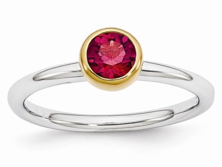 Two Tone Sterling Silver Stackable 5mm Round Created Ruby Ring For Cheap