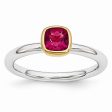 Two Tone Sterling Silver Stackable 5mm Cushion Created Ruby Ring on Sale