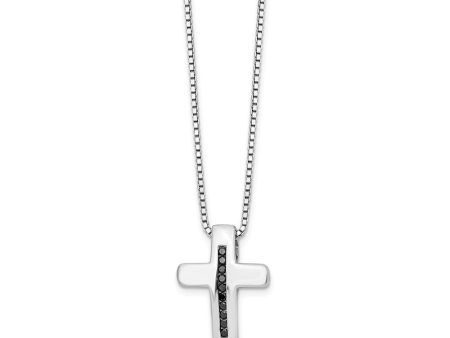 Black Diamond Cross Necklace in Rhodium Plated Silver, 18-20 Inch Supply