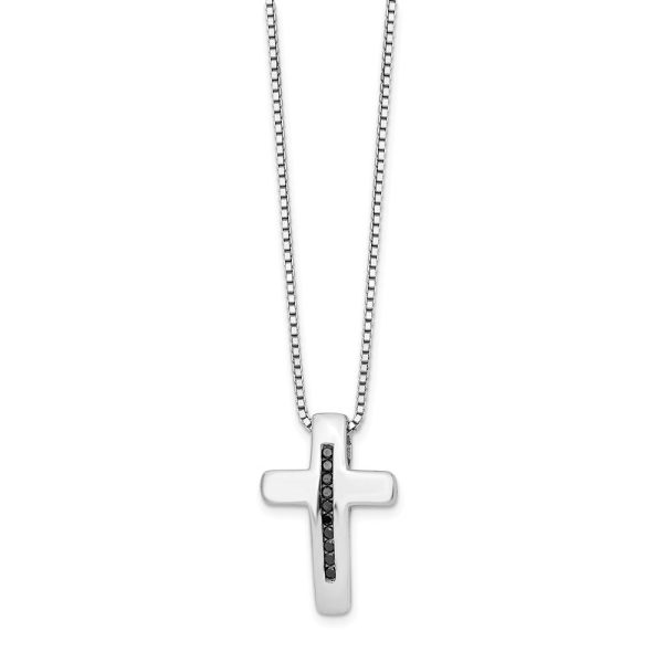 Black Diamond Cross Necklace in Rhodium Plated Silver, 18-20 Inch Supply