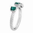 Sterling Silver Stackable Created Emerald Octagon Three Stone Ring Online Hot Sale