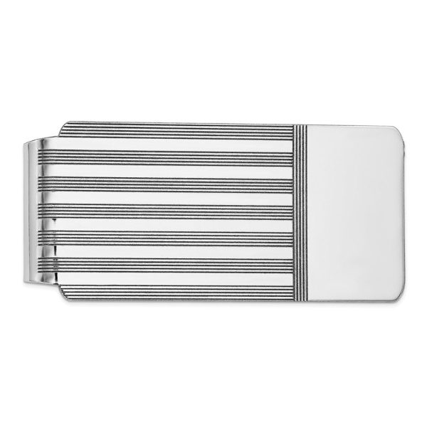 Men s 14k White Gold Striped Engravable Edge Fold-Over Money Clip Online