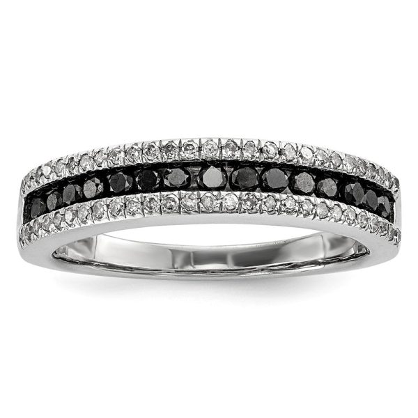 1 2 Ctw Black & White Diamond 4mm Tapered Sterling Silver Ring on Sale