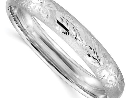 11mm 14k White Gold Florentine Engraved Hinged Bangle Bracelet Hot on Sale