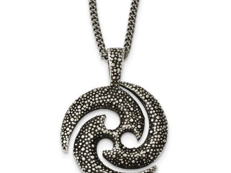 Antiqued & Textured Indigenous Circle Stainless Steel Necklace, 22 Inch Discount