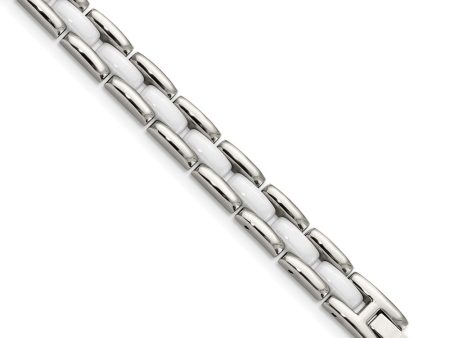 Stainless Steel and White Ceramic Bracelet, 8 Inch Online now