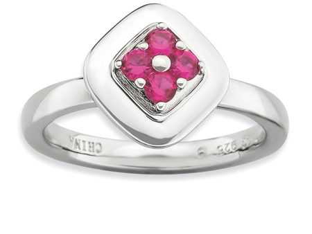 Sterling Silver Stackable Rhombus Created Ruby Ring on Sale