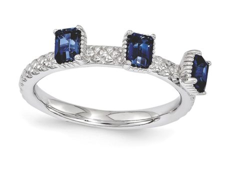 Sterling Silver Stackable Created Sapphire Octagon 3 Stone Ring Online