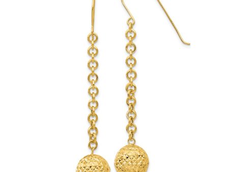 10mm Diamond Cut Bead and Chain Dangle Earrings in 14k Yellow Gold Supply