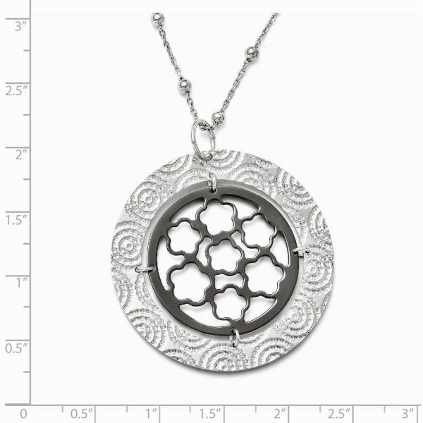 Two Tone Large Circle Medallion Necklace in Sterling Silver, 17 Inch Discount