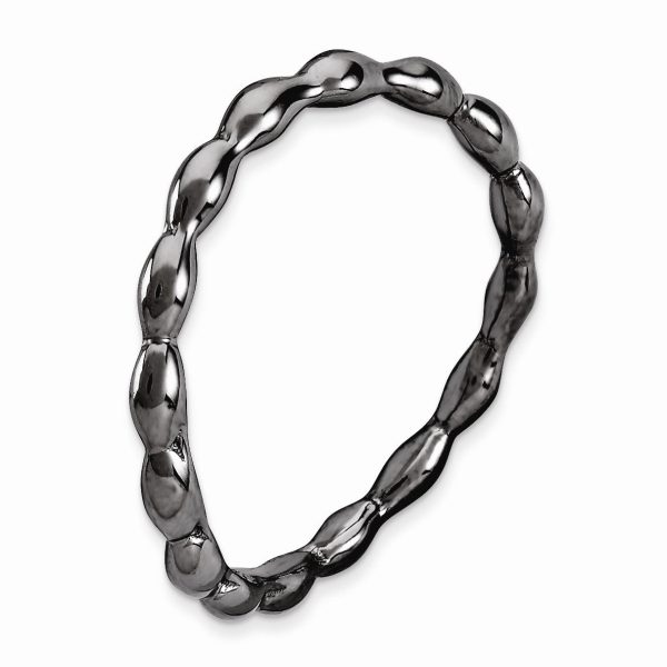 1.5mm Stackable Black Ruthenium Plated Silver Curved Rice Band For Sale