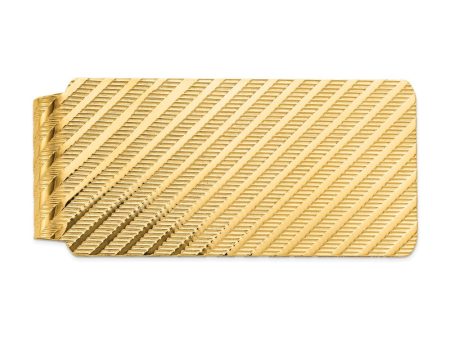 Men s 14k Yellow Gold Diagonal Textured Striped Wide Money Clip For Cheap