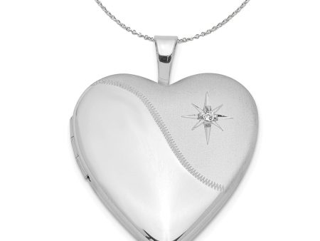 20mm Polished and Satin Diamond Heart Silver Locket Necklace Discount