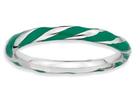 2.4mm Silver Twisted Green Enameled Stackable Band Sale