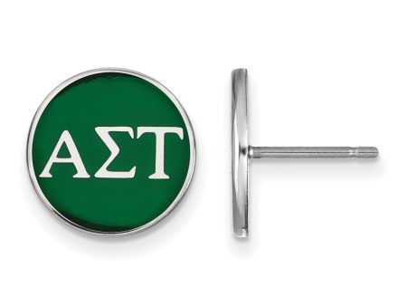 Sterling Silver Alpha Sigma Tau Green Enamel Disc Post Earrings Sale