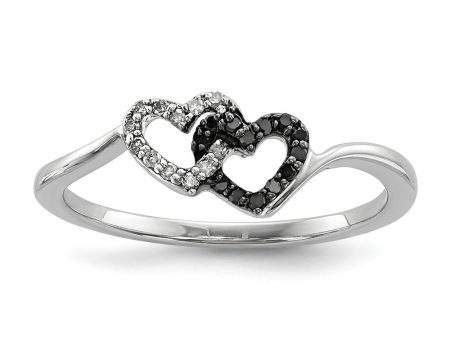 1 10 Ctw White & Black Diamond Double Heart Sterling Silver Ring Hot on Sale