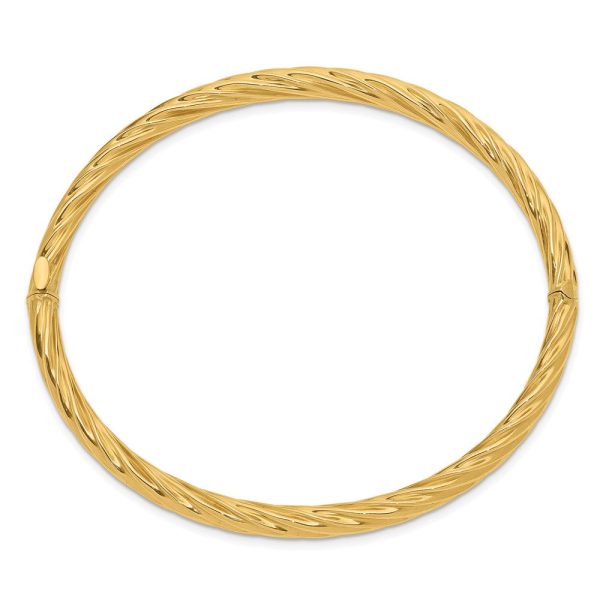 5.5mm 14k Yellow Gold Fancy Swirl Hinged Bangle Bracelet , 8 Inch Cheap