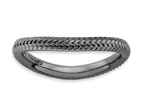 2.25mm Stackable Black Plated Silver Curved Woven Band Online Hot Sale