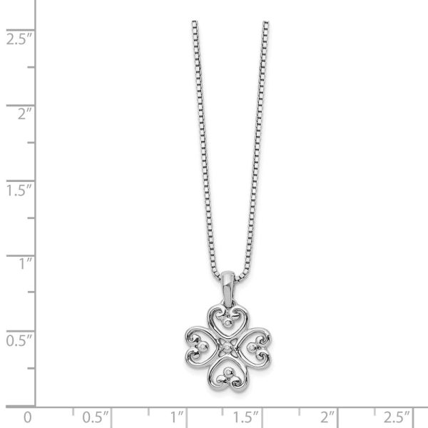 4 Heart Diamond Clover Necklace in Rhodium Plated Silver, 18-20 Inch For Cheap