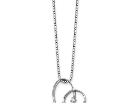 16mm Diamond Open Heart Necklace in Rhodium Plated Silver, 18-20 Inch For Discount