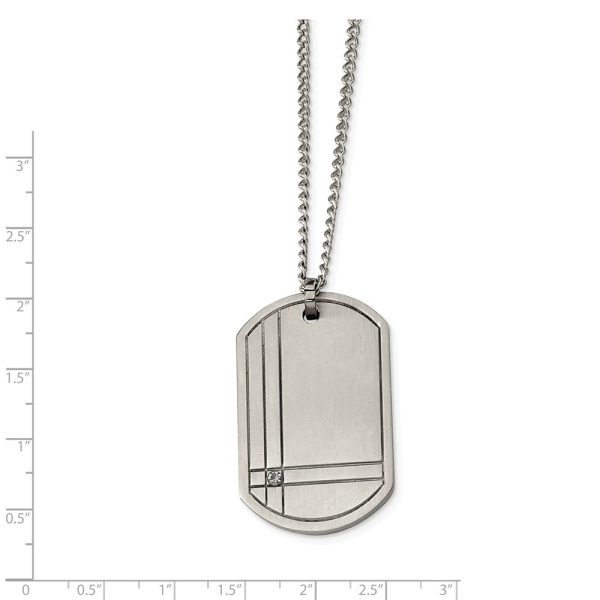 Titanium Grooved and Diamond Accent Dog Tag Necklace 22 Inch Online Sale