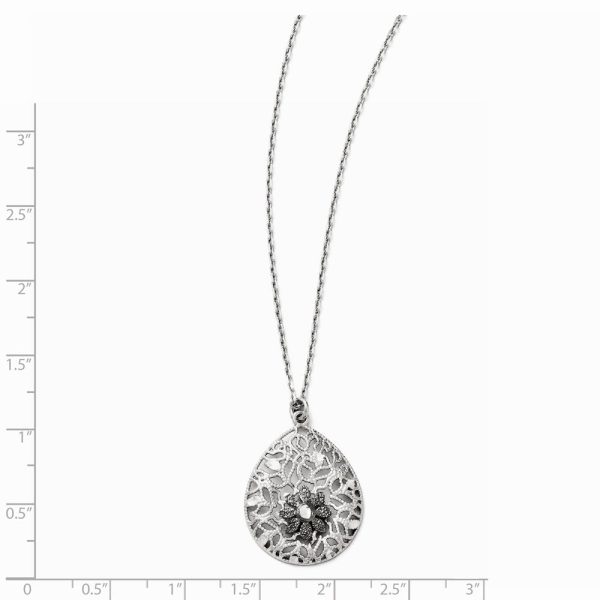 Two Tone Floral Teardrop Necklace in Sterling Silver, 16-18 Inch Sale