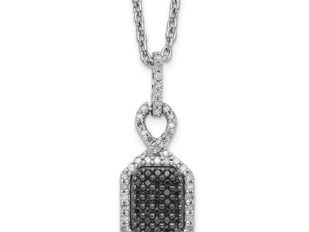 Black & White Diamond Small Rectangle Necklace in Sterling Silver Online Hot Sale