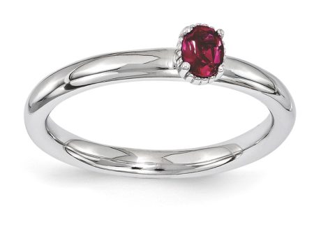 Sterling Silver Stackable Created Ruby Oval Single Stone Ring Discount