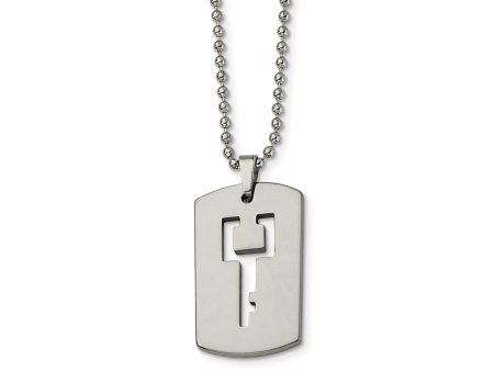 Tungsten Dog Tag with Key Cut-out Necklace 22 Inch Online Sale