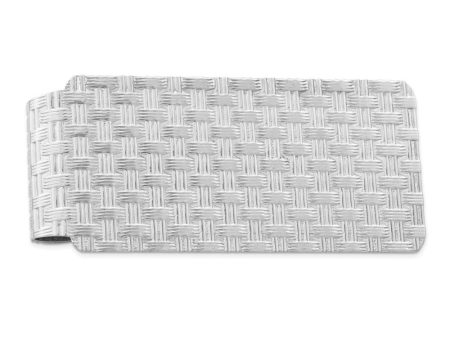 Wide Basket Weave Money Clip in Sterling Silver For Sale