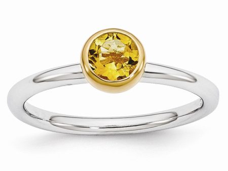 Two Tone Sterling Silver Stackable 5mm Round Citrine Ring For Discount