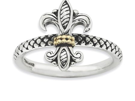 2.5mm Stackable Antiqued Silver & 14K Gold Plated Fleur de lis Ring Online Sale